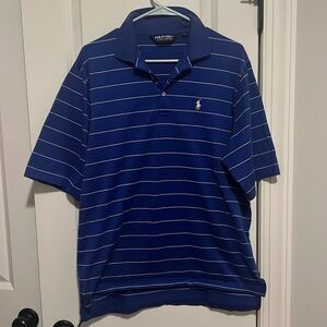Polo Ralph Lauren Golf 100% Pima Cotton blue & white striped shirt size medium